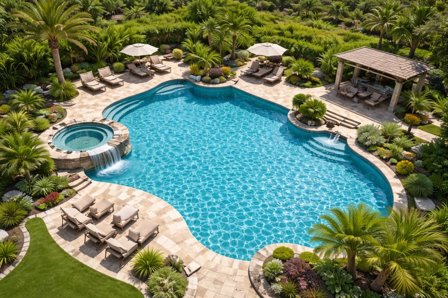Crystal clear pool water from above