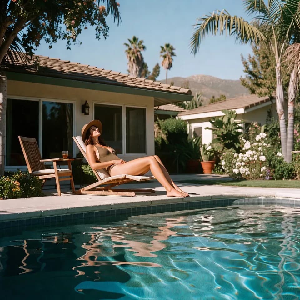 Person floating peacefully in pristine blue pool