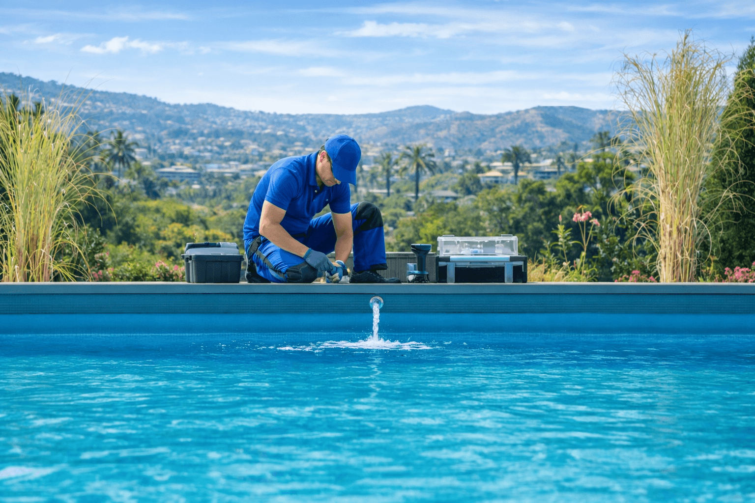 Professional pool technician providing expert service